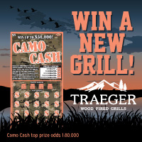 Win a new grill! Camo Cash top prize odds 1:80,000