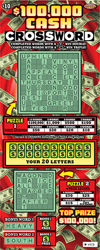 $100,000 Cash Crossword ticket image.