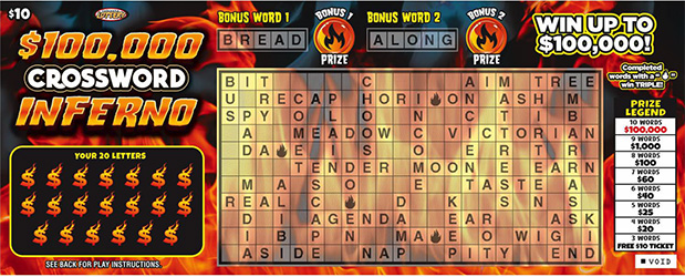 $100,000 Crossword Inferno ticket image.