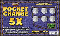 Pocket Change 5X ticket image.