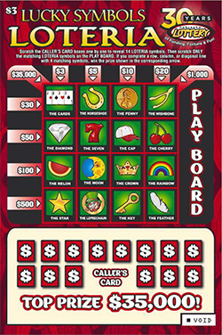 Lucky Symbols LOTERIA ticket image.