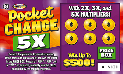 Pocket Change 5X ticket image.