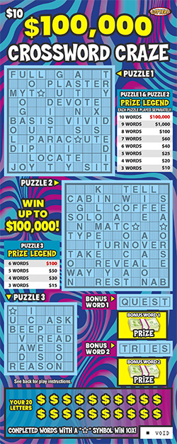 $100,000 Crossword Craze scratch game from Nebraska Lottery