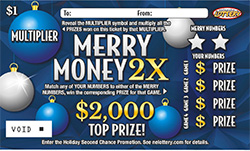 Merry Money 2X scratch game from Nebraska Lottery